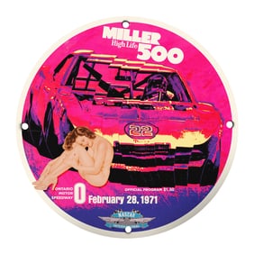 Rare Unique 8" Porcelain Sign: Miller High Life 500 NASCAR Vintage Collectible