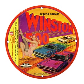 Rare Vintage 8" Porcelain Sign: Second Annual Winston 500 ? NASCAR Collectible Art