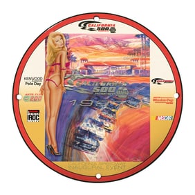 Rare Unique 8" Porcelain Sign - California 500 NASCAR Inaugural Event Memorabilia
