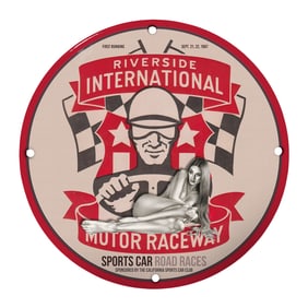 Rare Unique Design 8" Porcelain Sign - Riverside International Motor Raceway Collectible