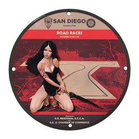 Unique 8'' Porcelain Sign: San Diego Road Races 1957 Vintage Design