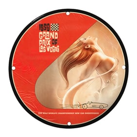 Rare Vintage 1959 Grand Prix of Las Vegas 8" Porcelain Sign - Unique Racing Memorabilia