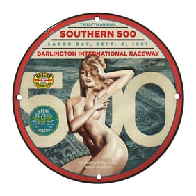 Rare 8" Porcelain Sign - Southern 500, Labor Day 1961 at Darlington Raceway