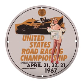 Rare 8" Vintage Porcelain Sign - United States Road Racing Championship 1967