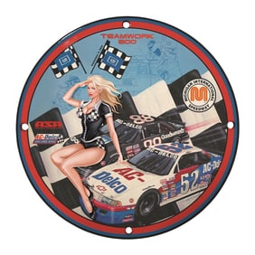 Rare Vintage 8" Porcelain Sign - Teamwork 300 Racing Memorabilia with Stunning Artwork