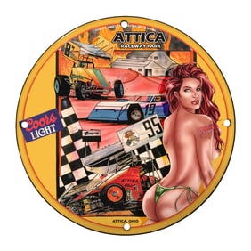Rare Unique 8" Porcelain Sign Featuring Attica Raceway Park - Collectible Art Decor