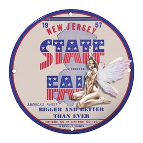 Rare Unique 8" Porcelain Sign ? 1957 New Jersey State Fair Memorabilia