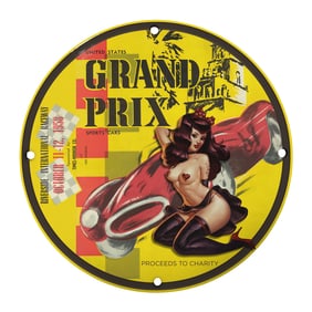Rare 8-Inch Vintage Porcelain Sign: Grand Prix Charity Event Collectible