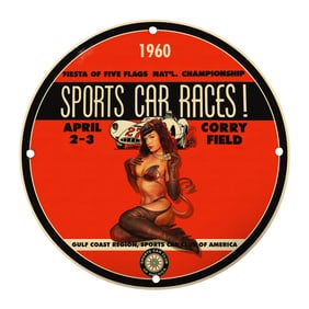 Rare 1960 Porcelain Sign for Sports Car Races at Five Flags Championship