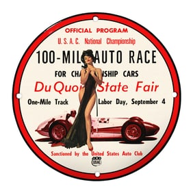 Rare Unique 8-Inch Porcelain Sign: Vintage Auto Race Collectible from Du Quoin State Fair