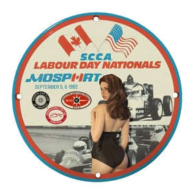 Rare Vintage 8" Porcelain Sign: SCCA Labour Day Nationals at Mosport 1992