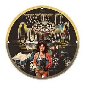 Unique 8-Inch Vintage Porcelain Sign - World of Outlaws Racing Collectible