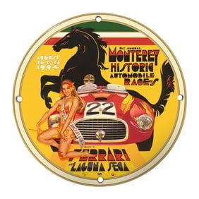 Rare Unique Design 8" Porcelain Sign: 1994 Monterey Historic Automobile Races