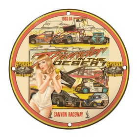 Rare Vintage 8" Porcelain Sign: Thunder in the Desert Sprint Car Series 1993-94 Edition