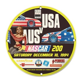 Rare Vintage NASCAR 200 Porcelain Sign - USA vs Australia Racing Memorabilia