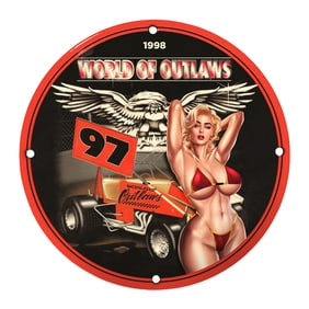 Unique 1998 World of Outlaws 8-Inch Porcelain Sign - Vintage Racing Art for Collectors
