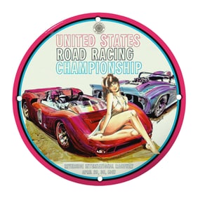 Rare 8" Vintage Porcelain Sign - United States Road Racing Championship, 1967