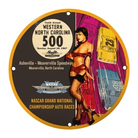 Rare Unique 8" Porcelain Sign - Western North Carolina 500 NASCAR Vintage Collector's Item