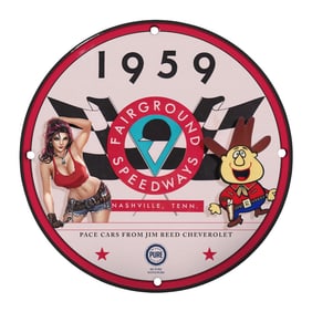 Collectible 1959 Fairground Speedways Porcelain Sign - Unique Retro Design