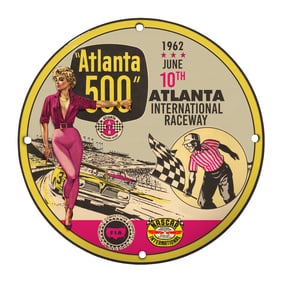 Unique 8" Porcelain Sign from 1962 Atlanta 500 at Atlanta International Raceway