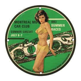 Rare 8" Vintage Porcelain Sign: Montreal MG Car Club 1963 Summer Races