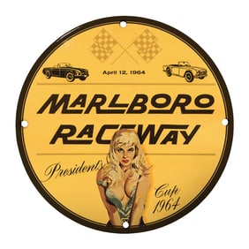 Rare Vintage 8" Porcelain Sign - Marlboro Raceway Presidents Cup 1964 Collectible