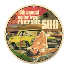 Rare 8" Porcelain Sign - 5th Annual Motor Trend Riverside 500 Vintage Design