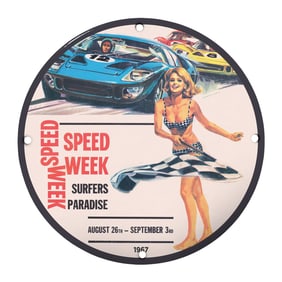 Rare Vintage 1967 Speed Week Porcelain Sign ? Collectible Auto Racing Memorabilia