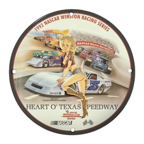 Rare 1992 NASCAR Heart O' Texas Speedway 8" Porcelain Sign with Unique Design