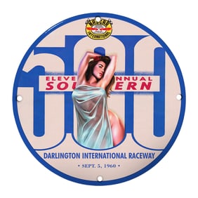 Rare Vintage 8" Porcelain Sign from 1960 Darlington International Raceway - Unique NASCAR