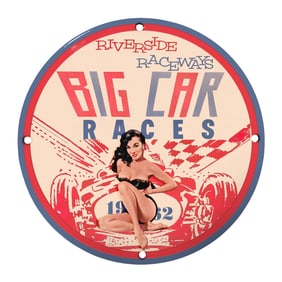 Unique 8" Riverside Raceways Porcelain Sign: Vintage Big Car Races Design