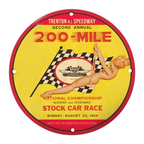 Rare Vintage 200-Mile Stock Car Race Porcelain Sign - Unique Design from 1964