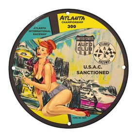 Rare 1966 Atlanta International Raceway Championship 300 Porcelain Sign ? Unique Design