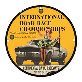 Rare and Unique 8" Porcelain Sign - International Road Race Championships 1967