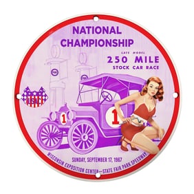Rare Vintage 8" Porcelain Sign - National Championship Stock Car Race 1967