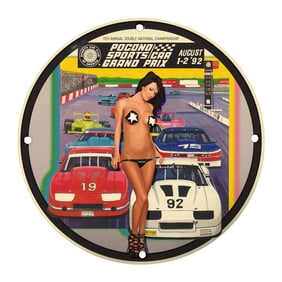 Unique 8-Inch Porcelain Sign: Vintage Pocono Sports Car Grand Prix Art