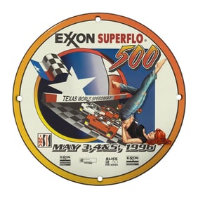Rare Vintage 8" Porcelain Sign - Exxon Superflo 500 Texas World Speedway 1996