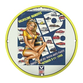Rare Vintage 8" Porcelain 1998 Valvoline Runoffs Sign - Unique Motorsport Collectible