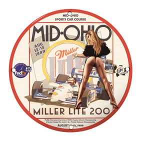Unique 8" Mid-Ohio Sports Car Course Porcelain Sign | Miller Lite 200 1999