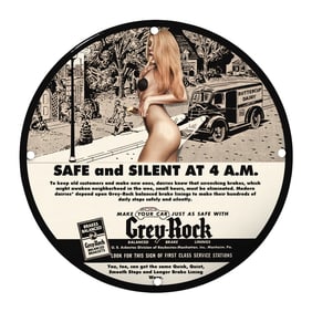 Rare Unique Design 8" Porcelain Sign: Vintage Grey-Rock Brake Linings Advertising