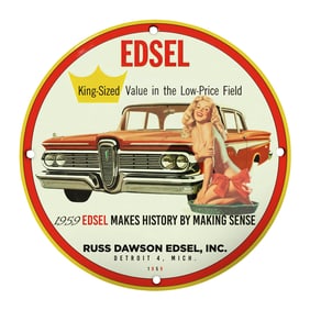 Rare Unique 8" Porcelain Sign: 1959 Edsel Vintage Automotive Memorabilia