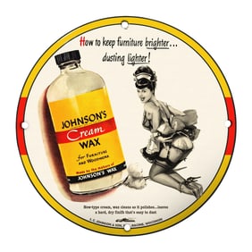 Rare Vintage 8" Porcelain Johnson's Cream Wax Sign - Unique Home Decor Collectible