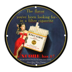 Vintage 8" Porcelain Encore Cigarettes Sign - Unique Retro Artwork for Collectors