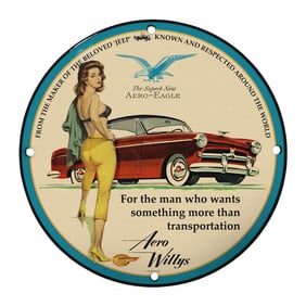 Rare Unique 8" Aero Willys Porcelain Sign - Vintage Automotive Treasure for Collectors