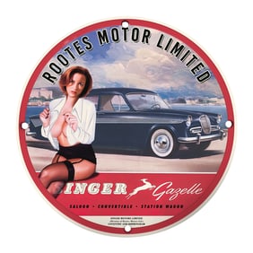 Unique 8" Vintage Porcelain Sign for Singer Gazelle - Rootes Motor Limited Art