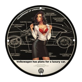 Unique 8" Porcelain Sign: Vintage Volkswagen Luxury Car Design with Iconic Artwork