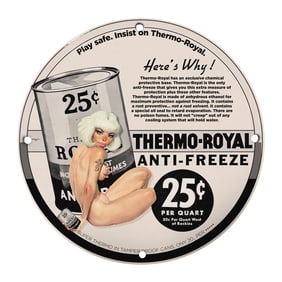 Rare Vintage 8" Porcelain Sign - Thermo-Royal Anti-Freeze - Unique Collectible Design