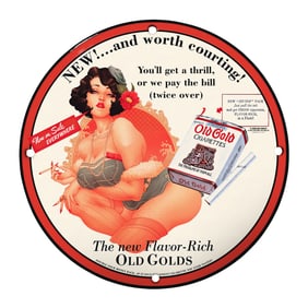 Rare Vintage 8" Porcelain Advertisement Sign for Old Gold Cigarettes - Unique Design