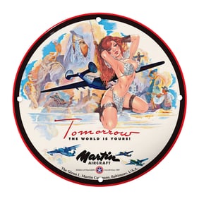 Rare Unique 8" Porcelain Sign - Iconic Martin Aircraft Vintage Design