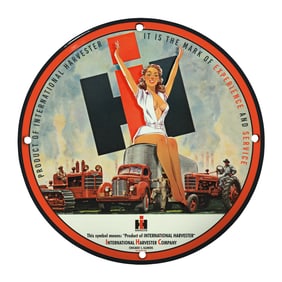 Rare Vintage 8" Porcelain Sign: International Harvester Unique Design for Collectors